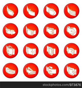 Belt buckle icons set vector red circle isolated on white background . Belt buckle icons set red vector