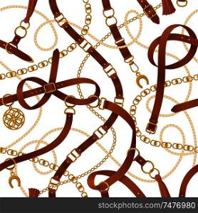 Belt decorative realistic black seamless pattern with buckle vector illustration