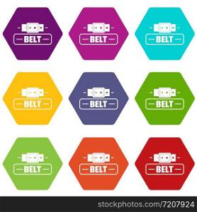 Belt fashion icons 9 set coloful isolated on white for web. Belt fashion icons set 9 vector
