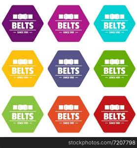 Belt icons 9 set coloful isolated on white for web. Belt icons set 9 vector