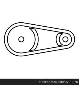 Belt transmission mechanism with two pulleys drive part automobile tension rollers engine spare auto repair wheels with rubber tape V-belt Automotive concept contour outline line icon black color vector illustration image thin flat style simple. Belt transmission mechanism with two pulleys drive part automobile tension rollers engine spare auto repair wheels with rubber tape V-belt Automotive concept contour outline line icon black color vector illustration image thin flat style