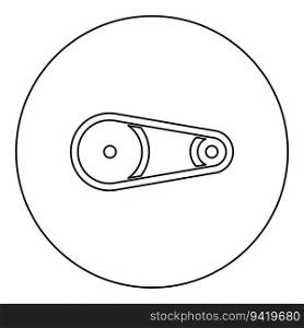 Belt transmission mechanism with two pulleys drive part automobile tension rollers engine spare auto repair wheels with rubber tape V-belt Automotive concept icon in circle round black color vector illustration image outline contour line thin style simple. Belt transmission mechanism with two pulleys drive part automobile tension rollers engine spare auto repair wheels with rubber tape V-belt Automotive concept icon in circle round black color vector illustration image outline contour line thin style