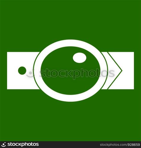 Belt with oval shaped buckle icon white isolated on green background. Vector illustration. Belt with oval shaped buckle icon green