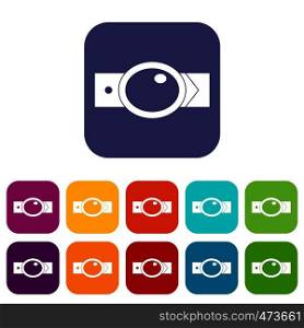 Belt with oval shaped buckle icons set vector illustration in flat style In colors red, blue, green and other. Belt with oval shaped buckle icons set flat