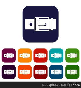 Belt with square buckle icons set vector illustration in flat style In colors red, blue, green and other. Belt with square buckle icons set flat