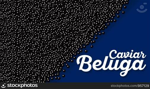 Beluga caviar banner in cartoon style. Delicious seafood background. Black caviar vector illustration. Natural and healthy luxury food. Design element for fish menu.. Beluga caviar banner in cartoon style
