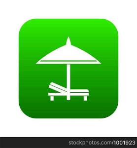 Bench and umbrella icon digital green for any design isolated on white vector illustration. Bench and umbrella icon digital green