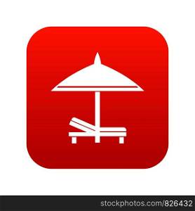 Bench and umbrella icon digital red for any design isolated on white vector illustration. Bench and umbrella icon digital red