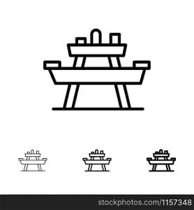 Bench, Food, Park, Seat, Picnic Bold and thin black line icon set
