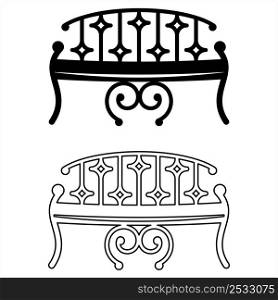 Bench Icon, Long Seat, Multi Seat Vector Art Illustration