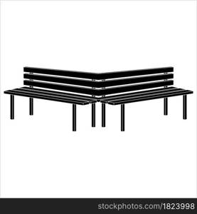 Bench Icon, Wood Metal Resting Bench Vector Art Illustration