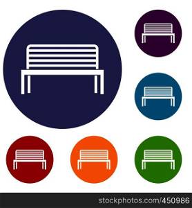 Bench icons set in flat circle reb, blue and green color for web. Bench icons set