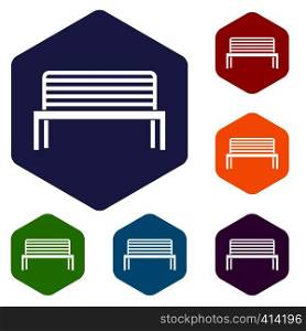 Bench icons set rhombus in different colors isolated on white background. Bench icons set