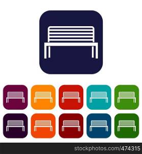 Bench icons set vector illustration in flat style In colors red, blue, green and other. Bench icons set