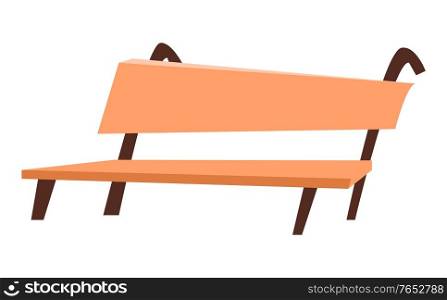 Bench in brown color, cafe or restaurant element of exterior. Seat from hardwood, wooden place symbol, urban furniture for relaxation, rustic sign vector. Flat cartoon. Hardwood Seat, Brown Bench, Cafe Object Vector