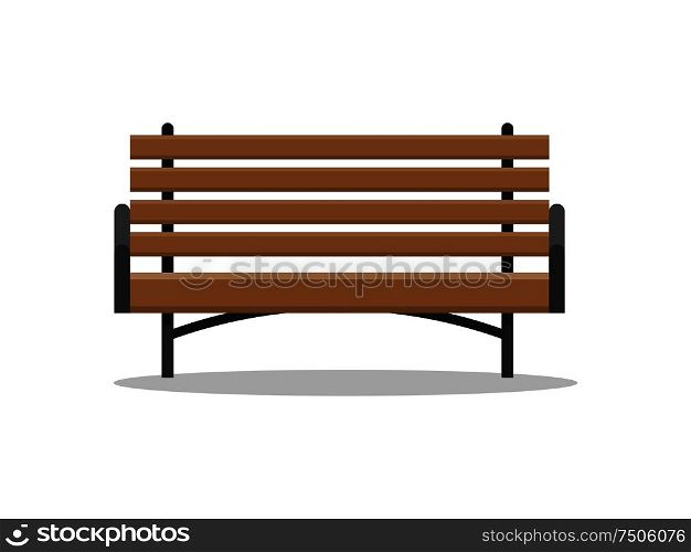 Bench made of wood, wooden and metal material, place for people to sit vector. Isolated icon of park outdoors furniture, solid empty construction. Bench Made of Wood Place for People to Sit Vector