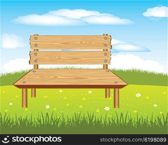 Bench on nature on year meadow.Wooden bench. Bench on nature