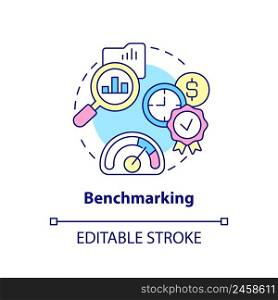 Benchmarking concept icon. Business intelligence ex&le abstract idea thin line illustration. Competitive analysis. Isolated outline drawing. Editable stroke. Arial, Myriad Pro-Bold fonts used. Benchmarking concept icon
