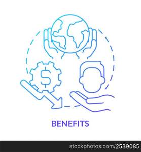 Benefits blue gradient concept icon. Focus on energy strategy abstract idea thin line illustration. Improving efficiency and environment. Isolated outline drawing. Myriad Pro-Bold font used. Benefits blue gradient concept icon