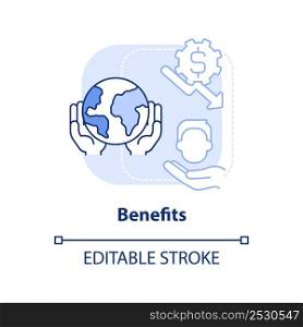 Benefits blue light concept icon. Focus on energy strategy abstract idea thin line illustration. Improving efficiency. Isolated outline drawing. Editable stroke. Arial, Myriad Pro-Bold fonts used. Benefits blue light concept icon