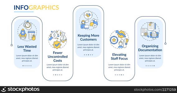 Benefits of BPA in banking rectangle infographic template. Data visualization with 5 steps. Process timeline info chart. Workflow layout with line icons. Lato-Bold, Regular fonts used. Benefits of BPA in banking rectangle infographic template