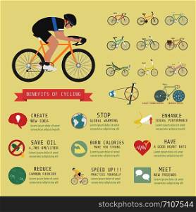 benefits of cycling bicycle, infographic, flat style