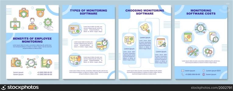 Benefits of employee monitoring brochure template. Flyer, booklet, leaflet print, cover design with linear icons. Vector layouts for presentation, annual reports, advertisement pages. Benefits of employee monitoring brochure template
