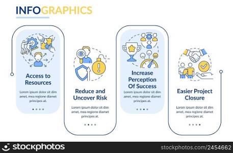 Benefits of stakeholder management rectangle infographic template. Data visualization with 4 steps. Process timeline info chart. Workflow layout with line icons. Lato-Bold, Regular fonts used. Benefits of stakeholder management rectangle infographic template