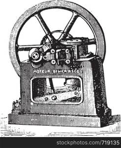 Benier longitudinal view of the engine, vintage engraved illustration. Industrial encyclopedia E.-O. Lami - 1875.