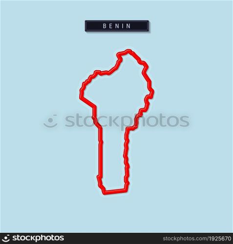 Benin bold outline map. Glossy red border with soft shadow. Country name plate. Vector illustration.. Benin bold outline map. Vector illustration