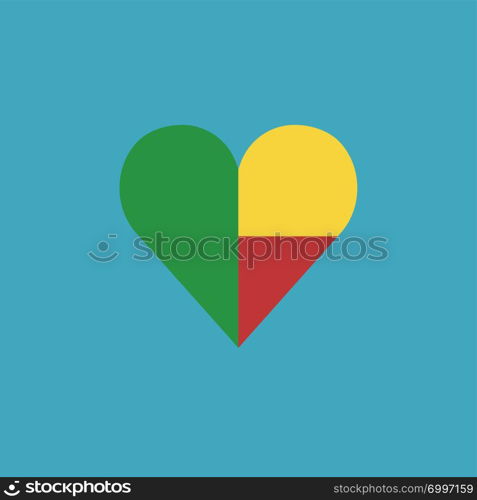 Benin flag icon in a heart shape in flat design. Independence day or National day holiday concept.