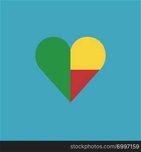 Benin flag icon in a heart shape in flat design. Independence day or National day holiday concept.
