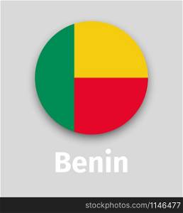 Benin flag, round icon with shadow isolated vector illustration. Benin flag, round icon