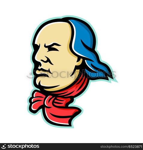 Benjamin Franklin Mascot. Mascot icon illustration of head of an American polymath and Founding Father of the United States, Benjamin Franklin looking forward viewed from side on isolated background in retro style.. Benjamin Franklin Mascot