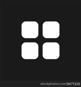 Bento like menu dark mode glyph ui icon. Four squares. Chocolate menu. User interface design. White silhouette symbol on black space. Solid pictogram for web, mobile. Vector isolated illustration. Bento like menu dark mode glyph ui icon