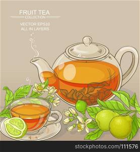 bergamot tea vector background. bergamot tea in teapot and cup of tea on color background