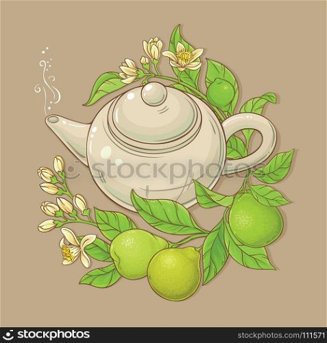 bergamot tea vector illustration. bergamot tea in teapot on color background