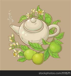 bergamot tea vector illustration. bergamot tea in teapot on color background