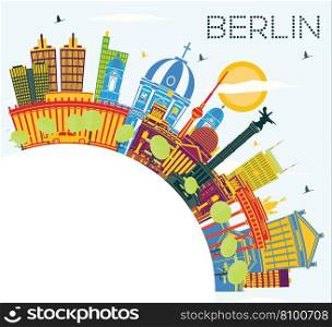 Berlin Germany City Skyline with Color Buildings, Blue Sky and Copy Space. Vector Illustration. Business Travel and Tourism Concept with Historic Architecture. Berlin Cityscape with Landmarks.