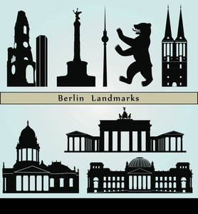 Berlin landmarks and monuments isolated on blue background in editable vector file