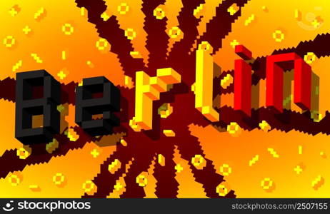 Berlin pixelated word with geometric graphic background. Vector cartoon illustration.