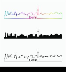Berlin skyline linear style with rainbow in editable vector file