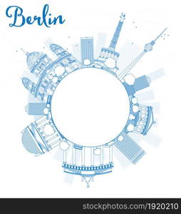 Berlin skyline with blue building and copy space. Vector illustration