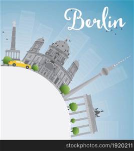 Berlin skyline with grey building, blue sky and copy space. Vector illustration