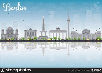 Berlin skyline with grey building, blue sky and reflections. Vector illustration