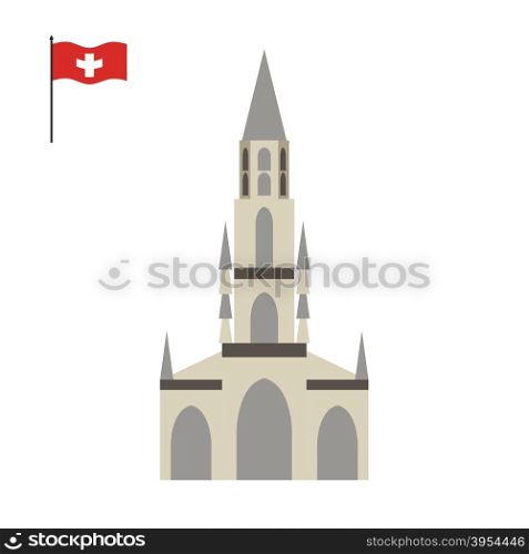 Berne Cathedral. landmark of Switzerland. Architecture attraction of country. Vector illustration&#xA;
