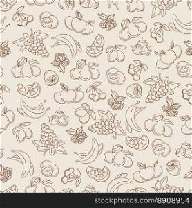 Berries and fruits sketch seamless pattern. Seamless pattern with hand drawn berries and fruits sketch vector
