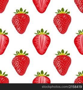 Berries and slices of strawberries on a white background. Seamless vector background with red strawberries on white background. . Berries and slices of strawberries