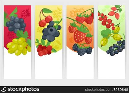 Berries Color Banners Set. Berries with nature and fresh tagline color vertical banner set isolated vector illustration