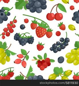 Berries Color Seamless Ornament. Berries cherry grape currant rosehip and other color seamless ornament vector illustration